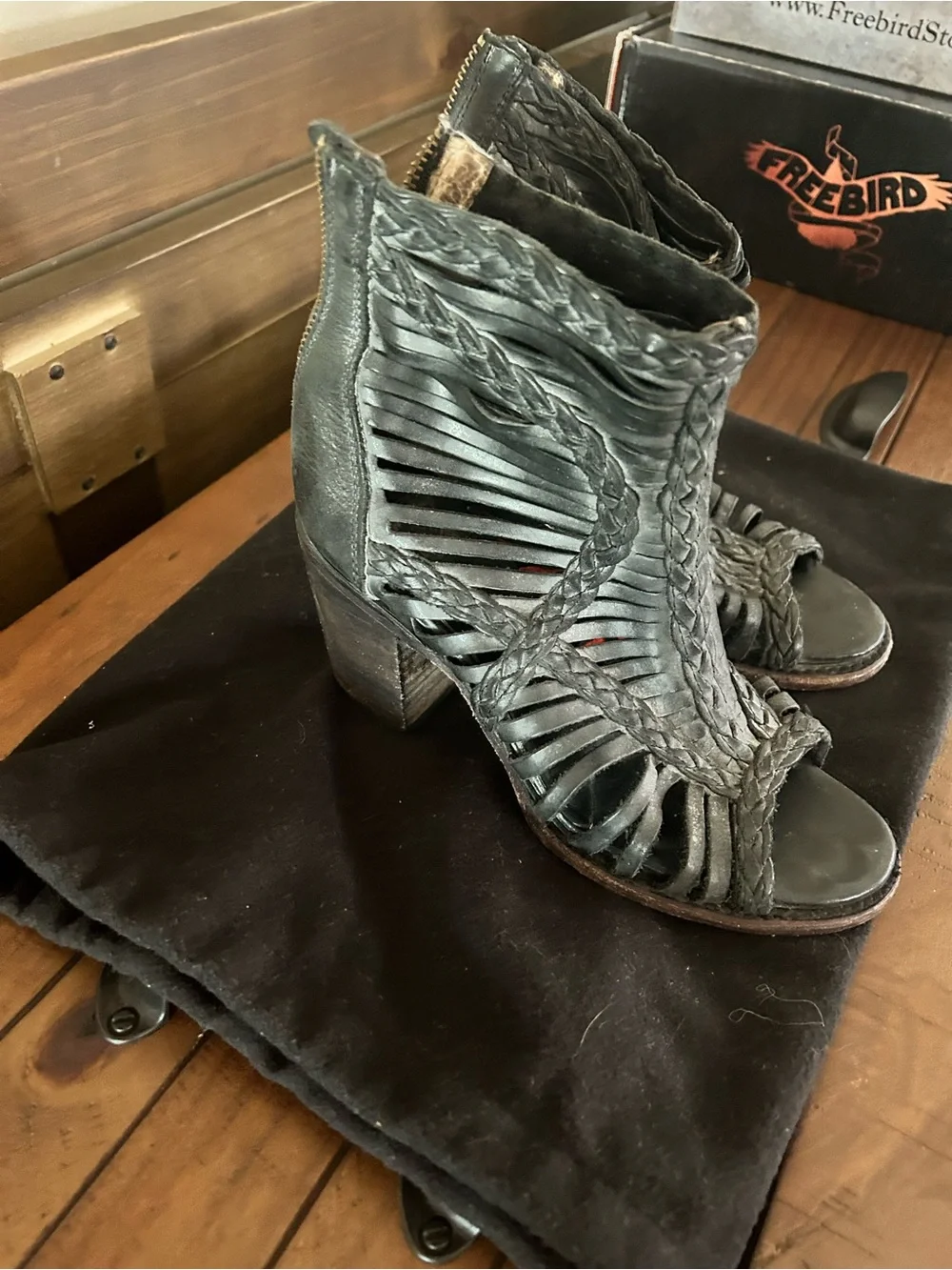 Freebird by Steven Black Leather Strappy Heels